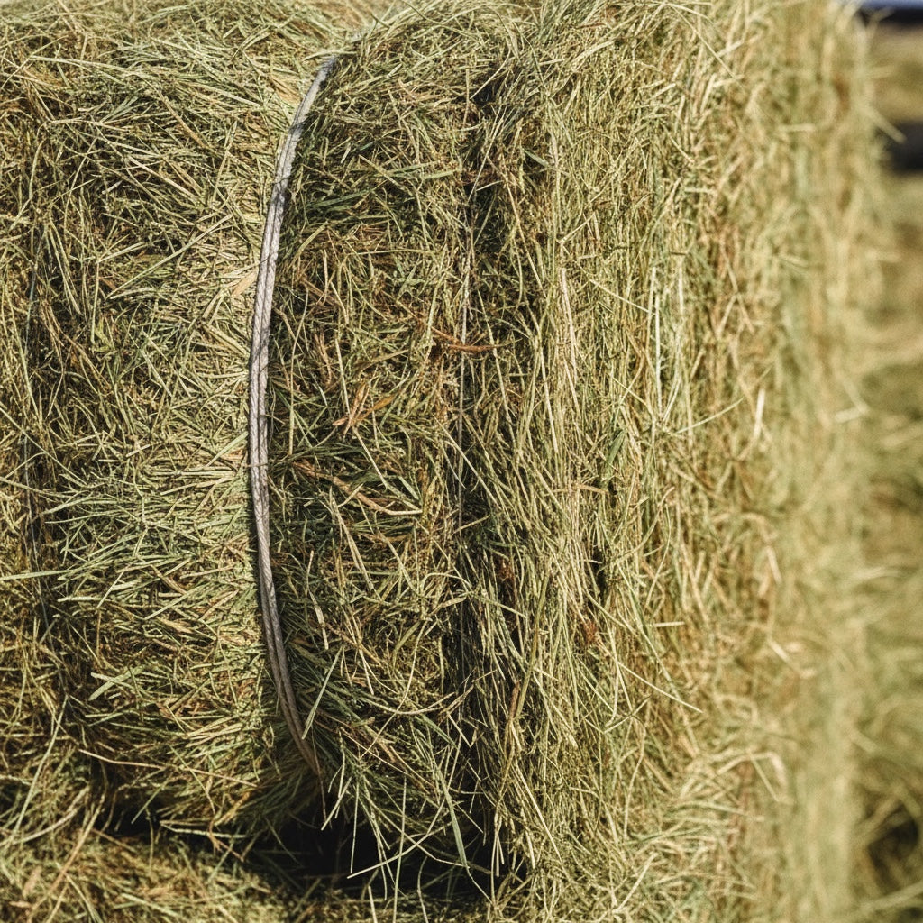 Detalle del atado y las capas de una alpaca de heno
